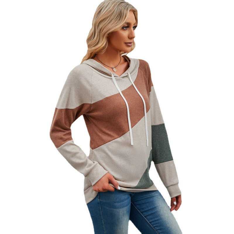 Diagonal Thick Striped Hooded Sweatshirt