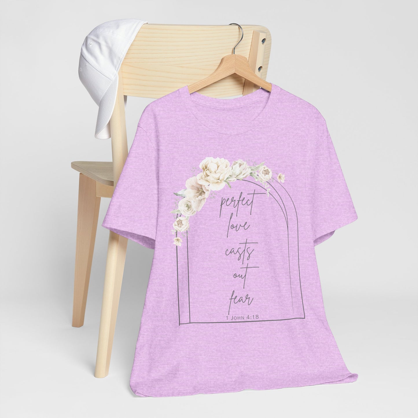 Floral Inspirational T-Shirt, Perfect Love Casts Out Fear Tee, Faith-Based Apparel, Spring Fashion, Religious Top