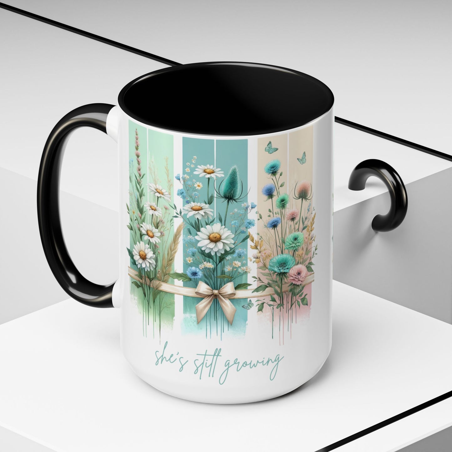 She’s Still Growing Mug | Floral Watercolor Inspirational Coffee Cup