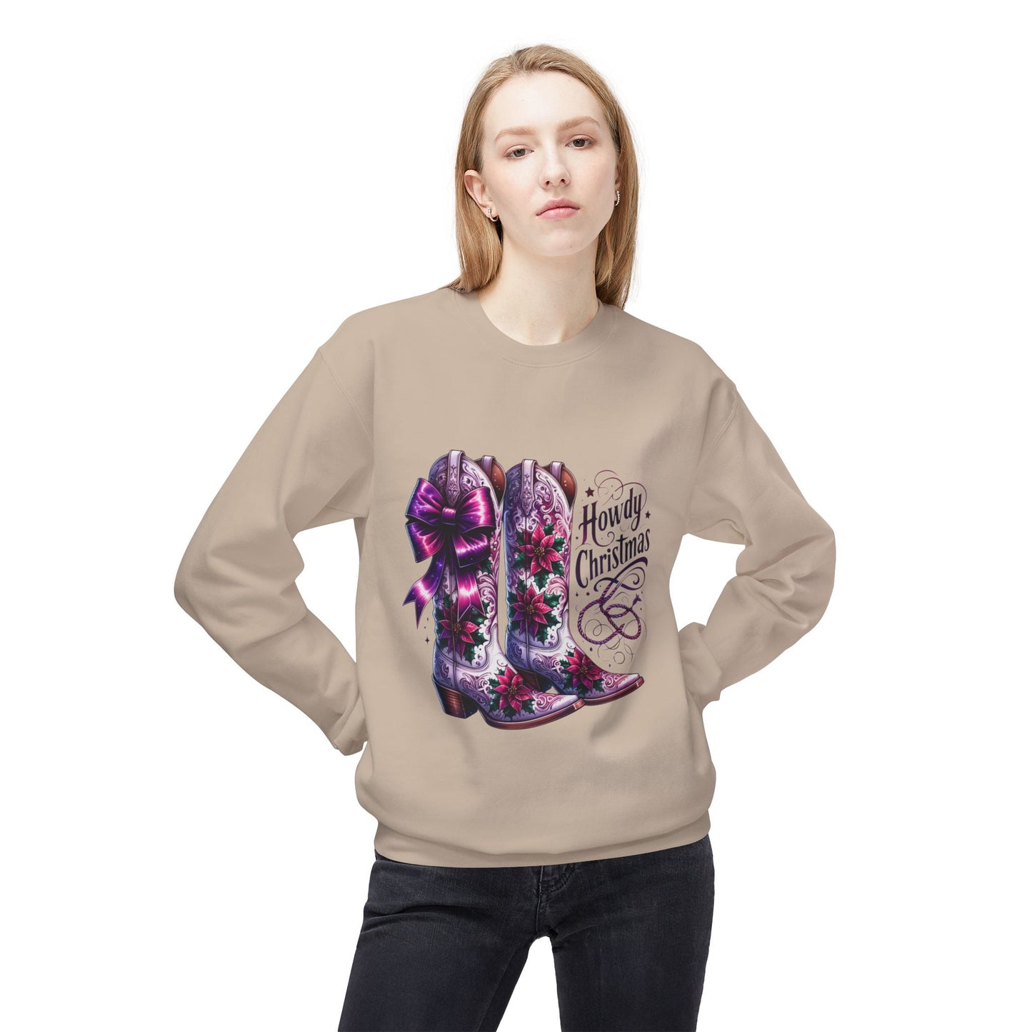 Howdy Christmas Boots Sweatshirt, Cozy Holiday Apparel, Rustic Christmas Gifts, Festive Crewneck
