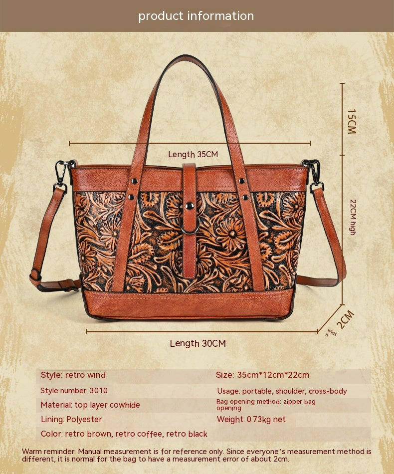 Genuine Hand-carved Leather Large Retro Handbag