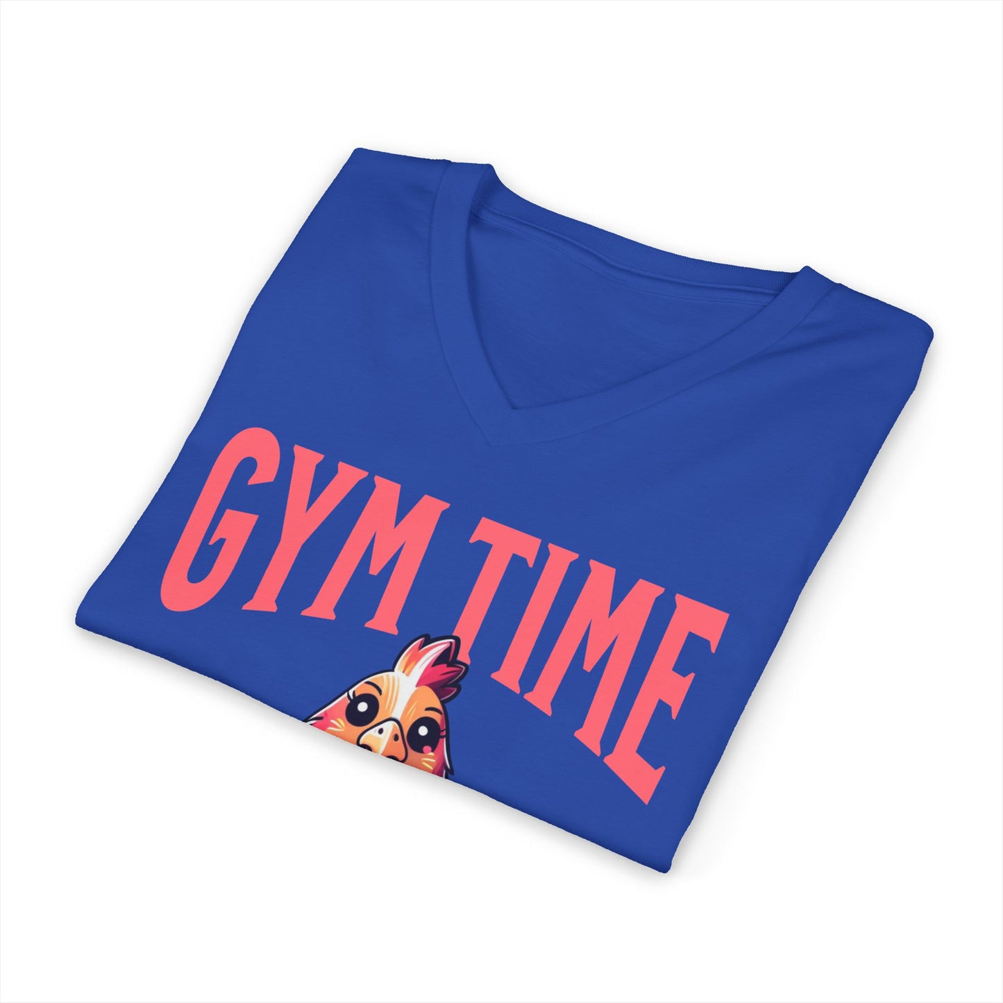 Funny Hen Gym Time V-Neck Tee, Farm Fitness Humor Graphic Shirt, Gift for Gym Lovers, Workout Humor Shirt, Chicken/Hen Lovers