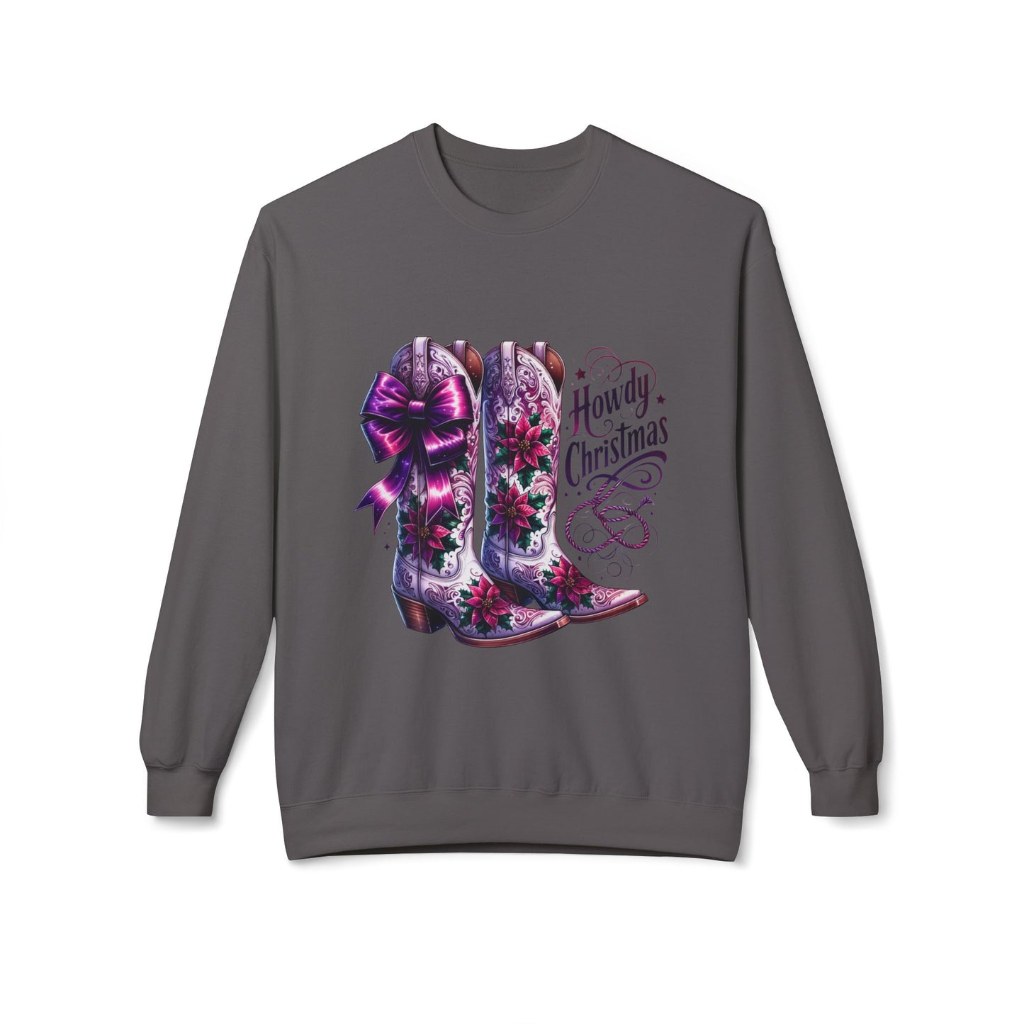 Howdy Christmas Boots Sweatshirt, Cozy Holiday Apparel, Rustic Christmas Gifts, Festive Crewneck
