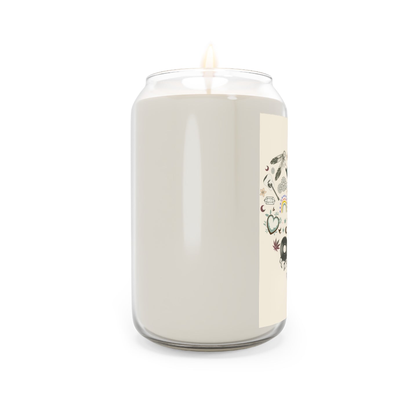 Boho Girl Scented Soy Candle, Cozy Home Decor, Relaxing Gift for Her, Aromatherapy, Eco-Friendly Candle, Gift for Any Occasion, Retro Crystals, Peace Sign & Dreamcatcher Elements