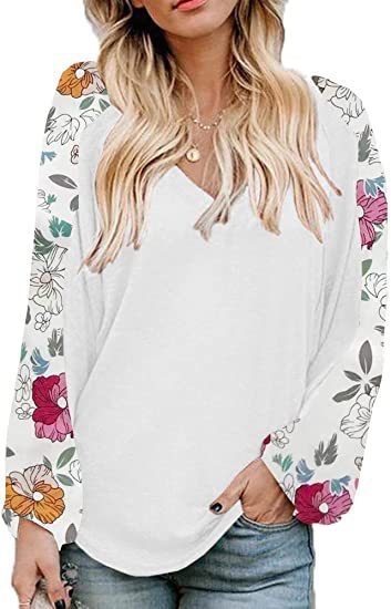 Women's New Loose V-neck Balloon Splicing T-shirt Women