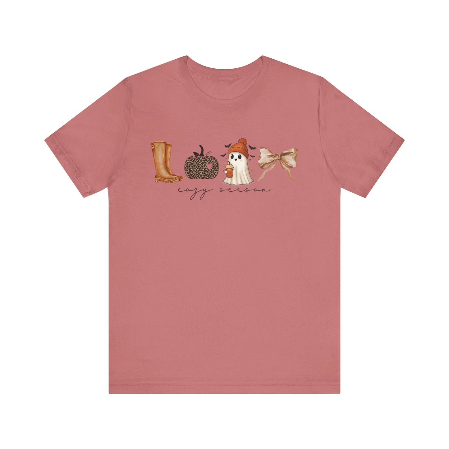 'Cozy Season' Autumn Vibes Tee, Fall Shirt, Cozy Season Top, Pumpkin, Ghost, Boots, Bow, Halloween Casual Wear