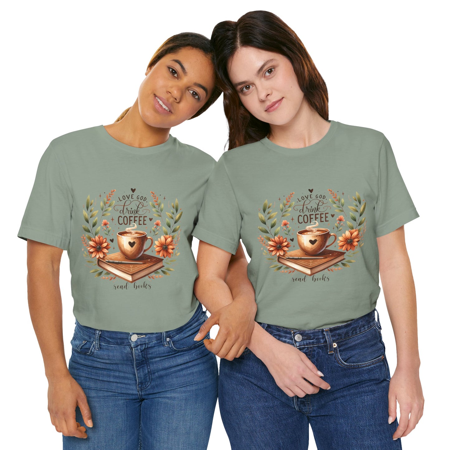 Love God, Drink Coffee, Read Books Tee | Fall Watercolor Books & Coffee Graphic Shirt