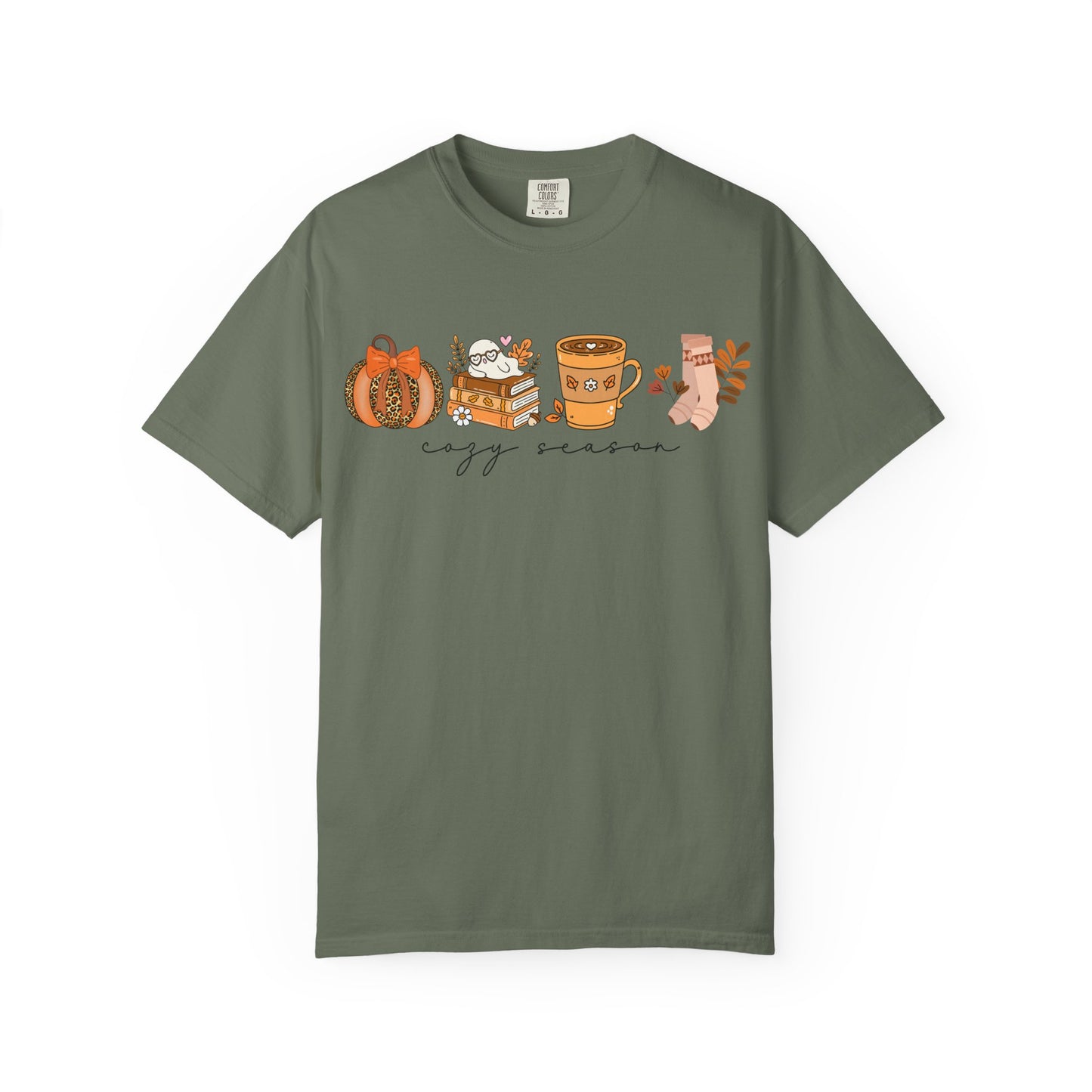 'Cozy Season' Bella + Canvas T-Shirt | Cozy Socks, Sleeping Ghost, Coquette Bow & Leopard Pumpkin Fall Graphic, Autumn Tee, Pumpkin Season Shirt, Cute Sweatshirt, Harvest Style Top, Perfect for Thanksgiving