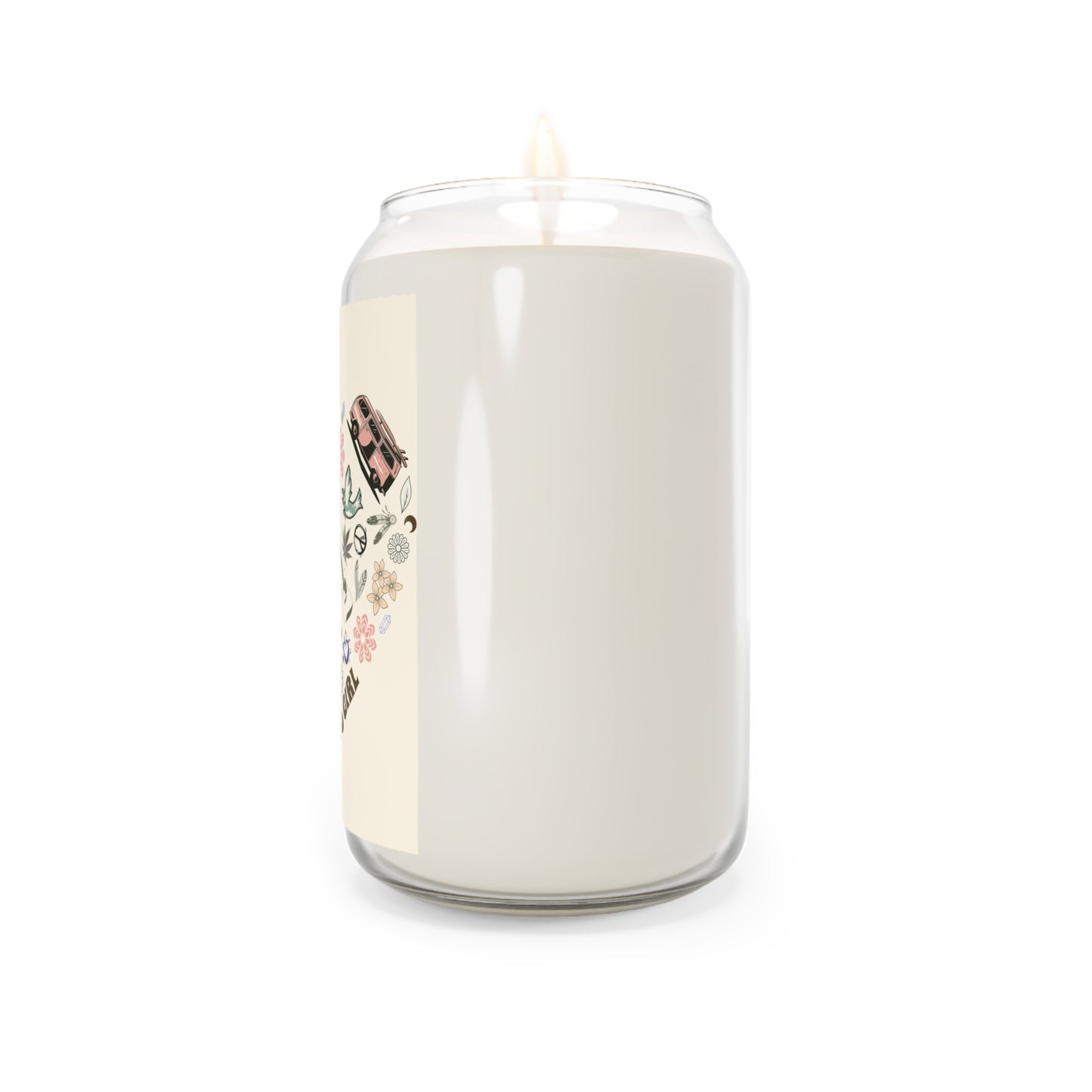 Boho Girl Scented Soy Candle, Cozy Home Decor, Relaxing Gift for Her, Aromatherapy, Eco-Friendly Candle, Gift for Any Occasion, Retro Crystals, Peace Sign & Dreamcatcher Elements