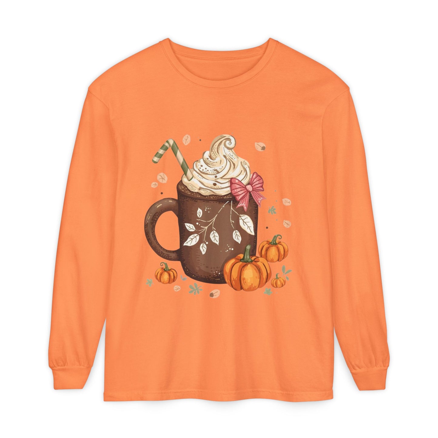 Cute Fall Pumpkin Spice Long Sleeve T-Shirt, Pumpkin Coffee Tee, Autumn Fashion, Cozy Gift for her, Thanksgiving Shirt