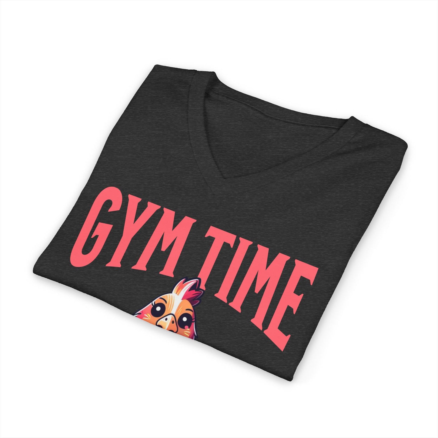 Funny Hen Gym Time V-Neck Tee, Farm Fitness Humor Graphic Shirt, Gift for Gym Lovers, Workout Humor Shirt, Chicken/Hen Lovers