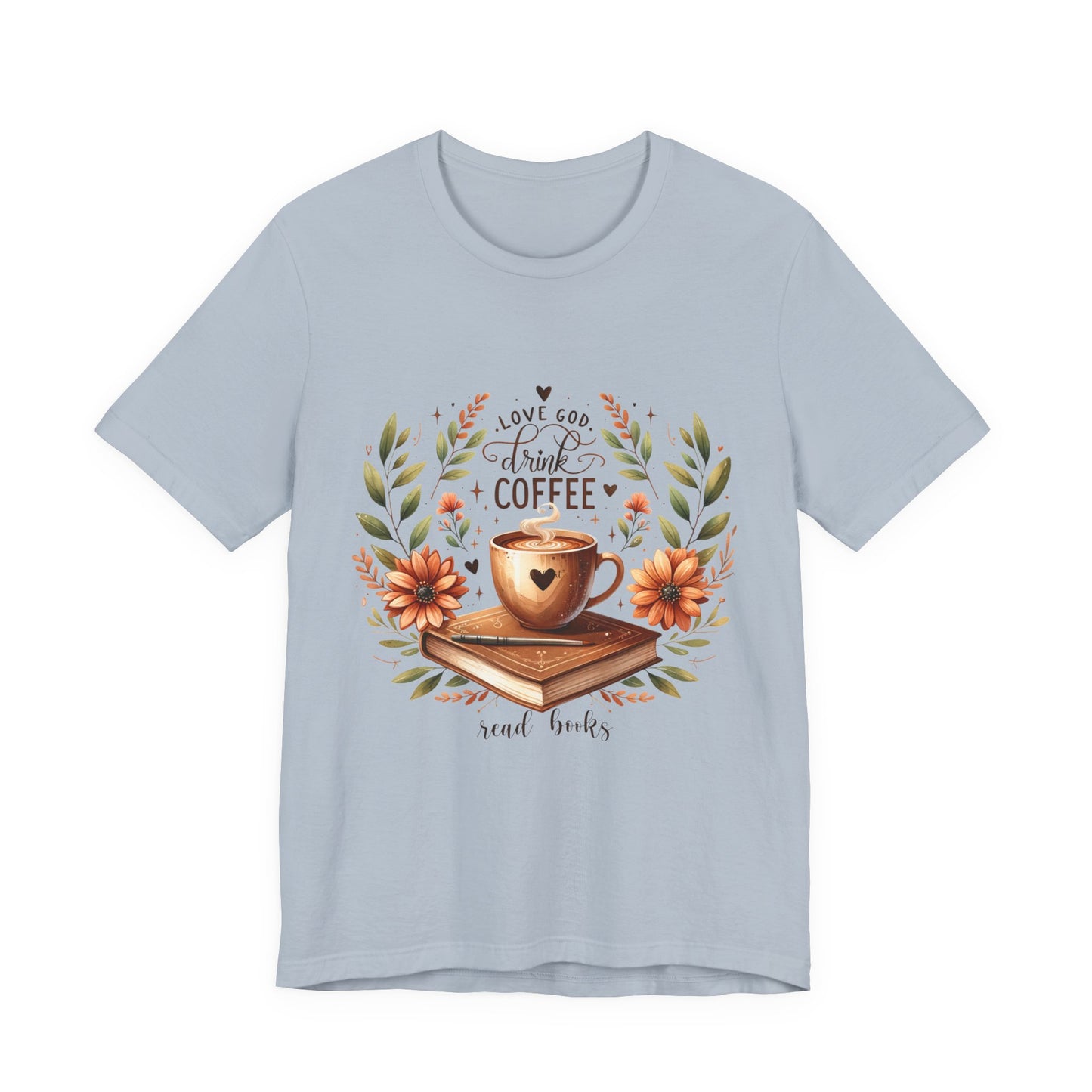 Love God, Drink Coffee, Read Books Tee | Fall Watercolor Books & Coffee Graphic Shirt