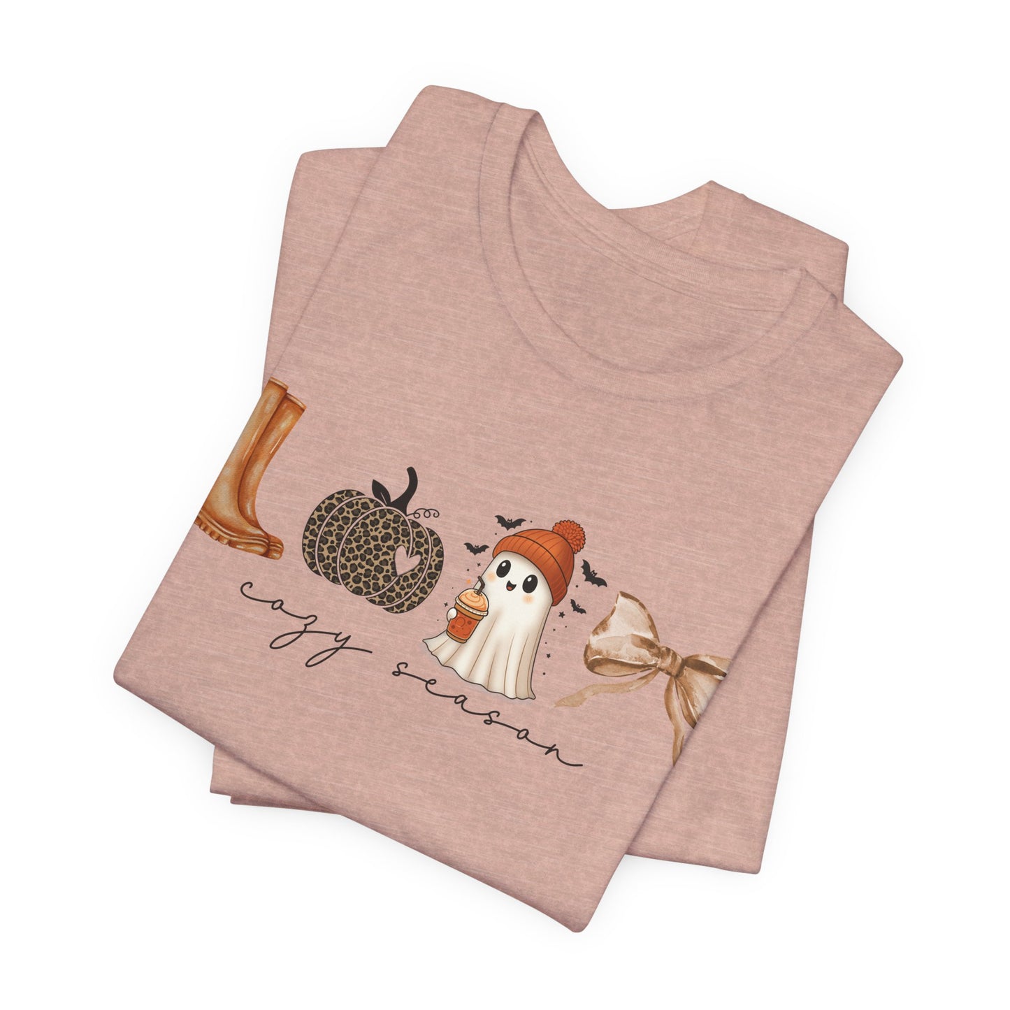 'Cozy Season' Autumn Vibes Tee, Fall Shirt, Cozy Season Top, Pumpkin, Ghost, Boots, Bow, Halloween Casual Wear