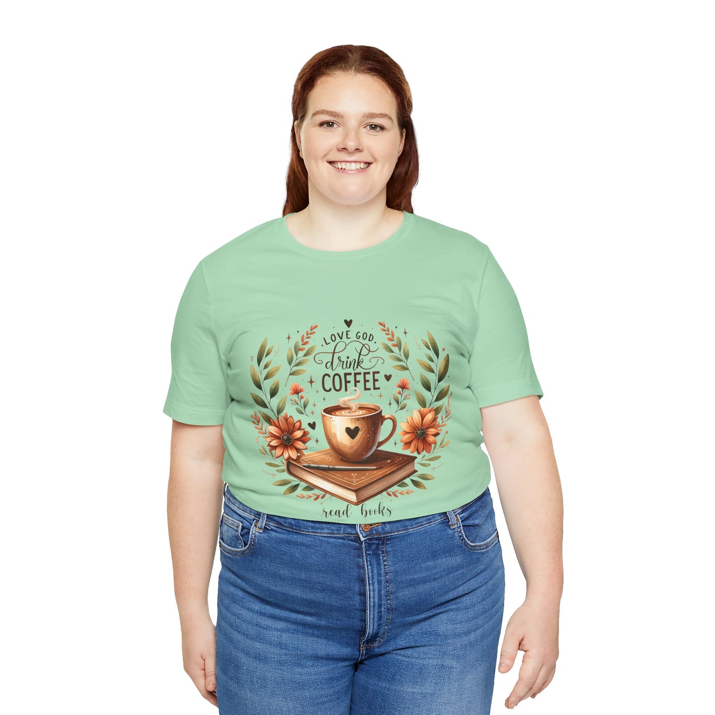 Love God, Drink Coffee, Read Books Tee | Fall Watercolor Books & Coffee Graphic Shirt