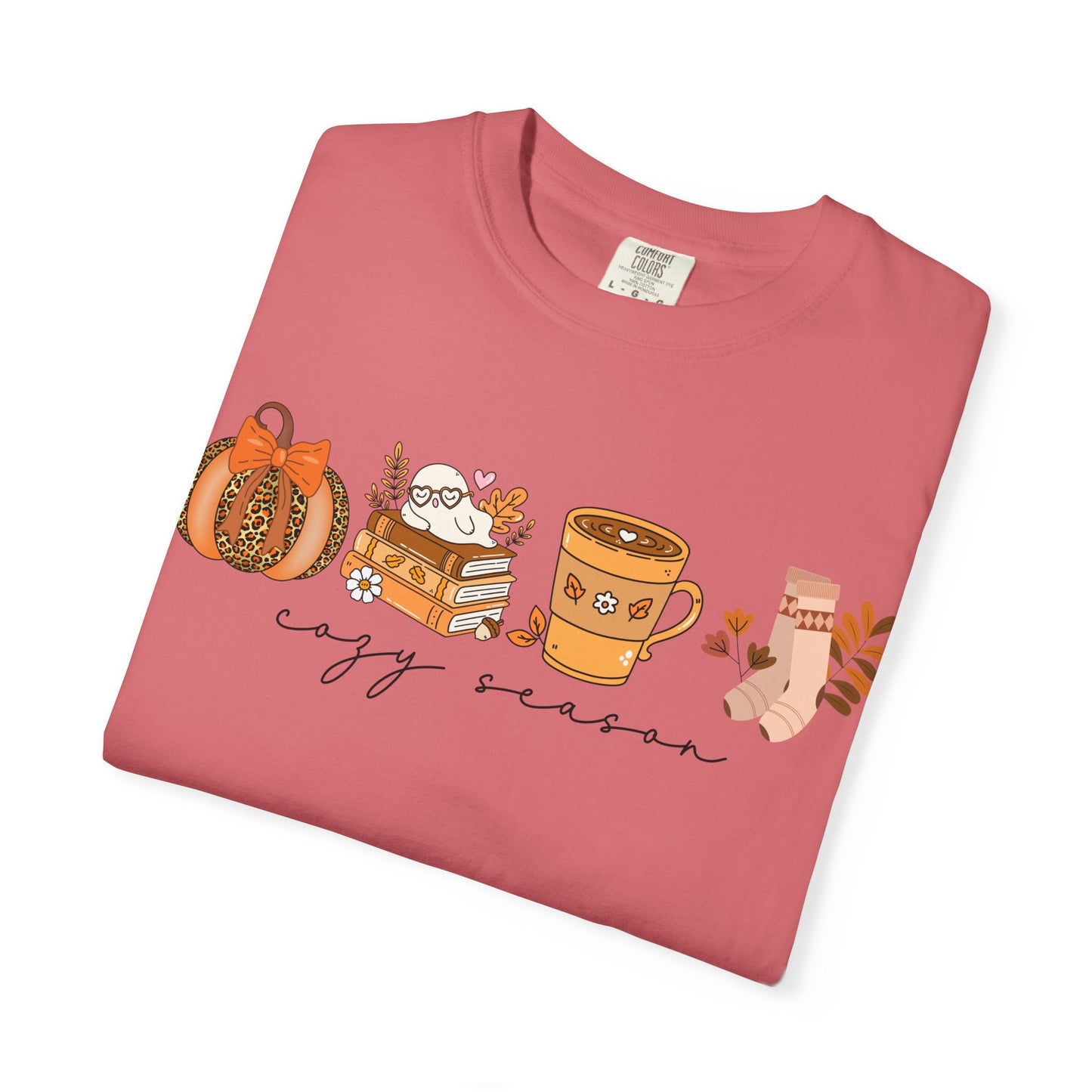 'Cozy Season' Bella + Canvas T-Shirt | Cozy Socks, Sleeping Ghost, Coquette Bow & Leopard Pumpkin Fall Graphic, Autumn Tee, Pumpkin Season Shirt, Cute Sweatshirt, Harvest Style Top, Perfect for Thanksgiving