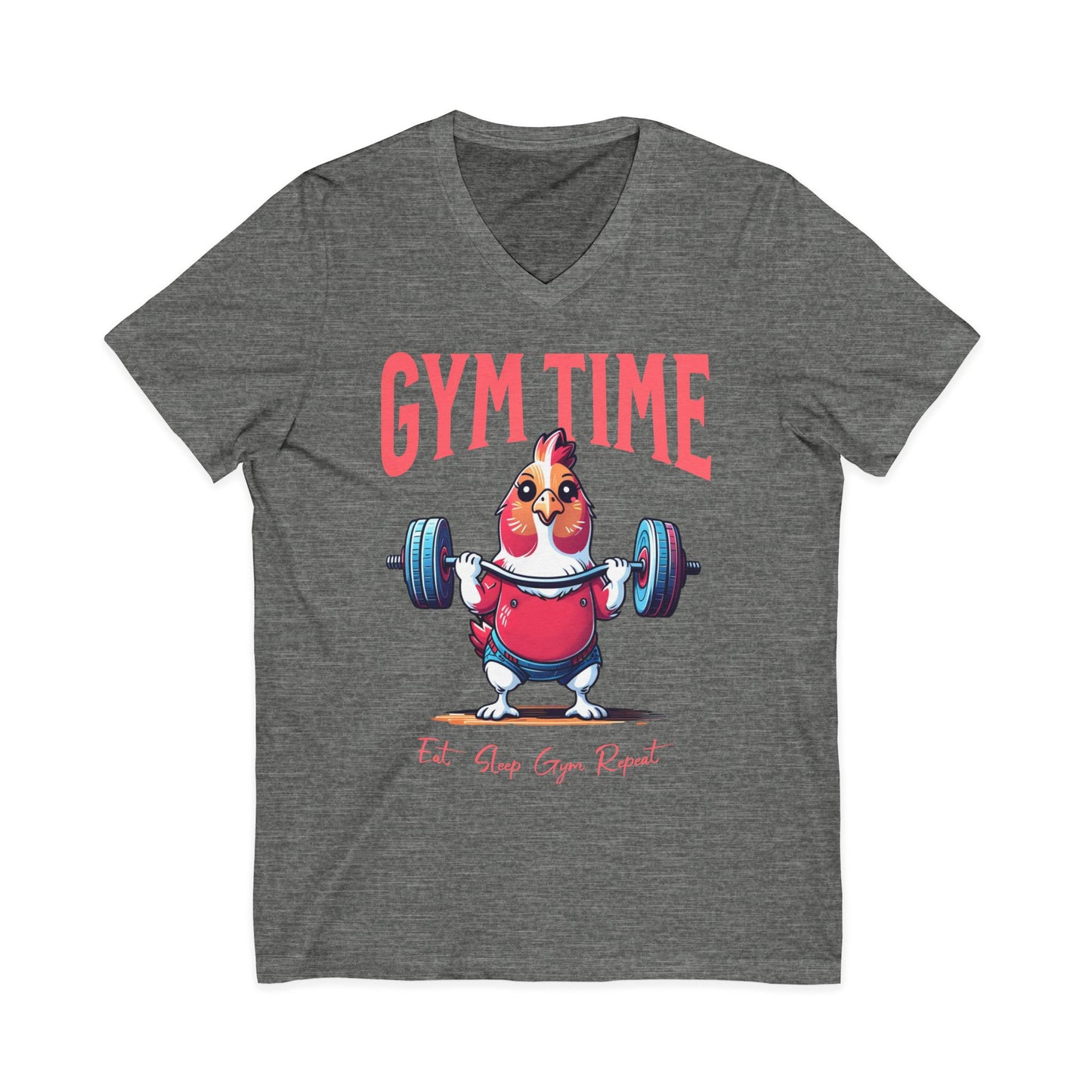 Funny Hen Gym Time V-Neck Tee, Farm Fitness Humor Graphic Shirt, Gift for Gym Lovers, Workout Humor Shirt, Chicken/Hen Lovers
