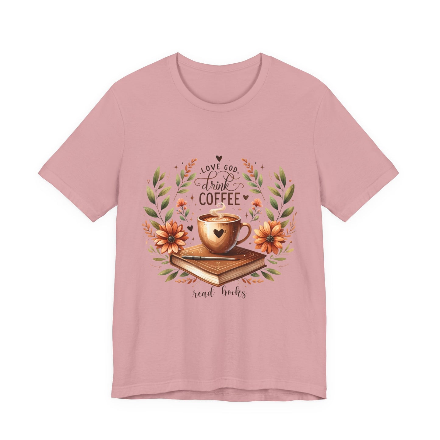 Love God, Drink Coffee, Read Books Tee | Fall Watercolor Books & Coffee Graphic Shirt