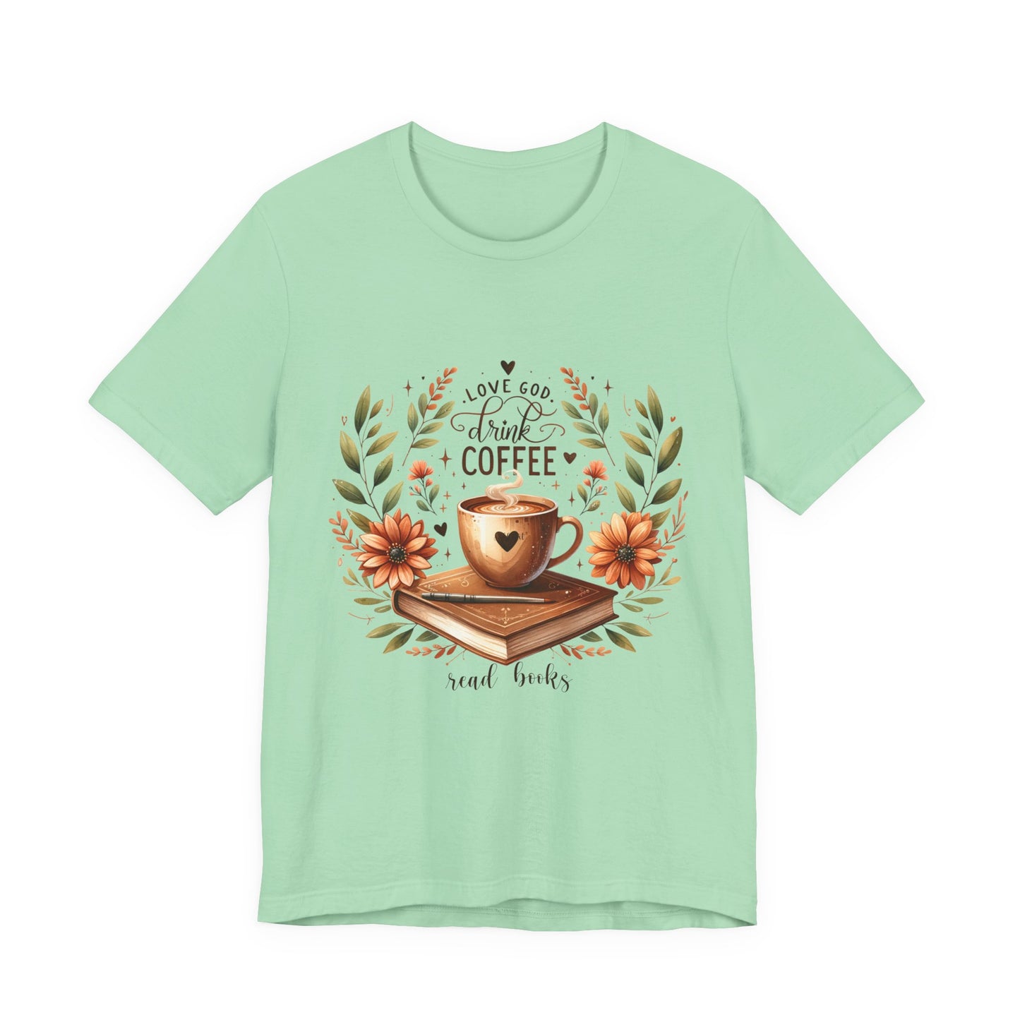 Love God, Drink Coffee, Read Books Tee | Fall Watercolor Books & Coffee Graphic Shirt
