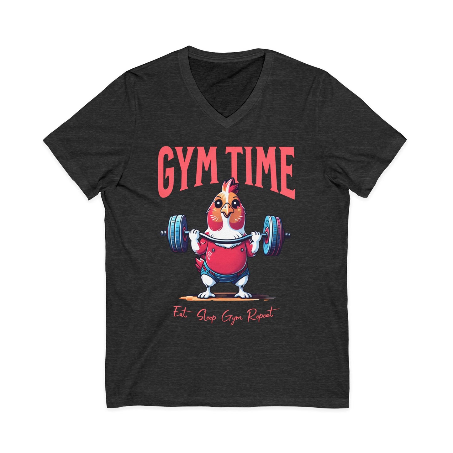 Funny Hen Gym Time V-Neck Tee, Farm Fitness Humor Graphic Shirt, Gift for Gym Lovers, Workout Humor Shirt, Chicken/Hen Lovers