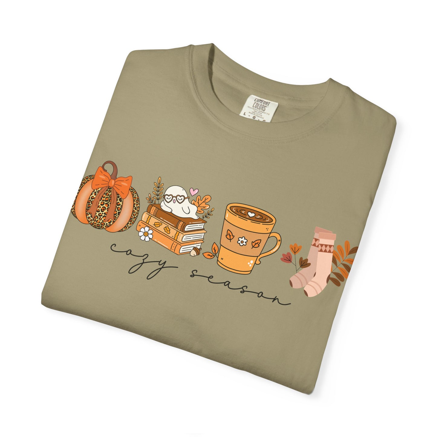 'Cozy Season' Bella + Canvas T-Shirt | Cozy Socks, Sleeping Ghost, Coquette Bow & Leopard Pumpkin Fall Graphic, Autumn Tee, Pumpkin Season Shirt, Cute Sweatshirt, Harvest Style Top, Perfect for Thanksgiving