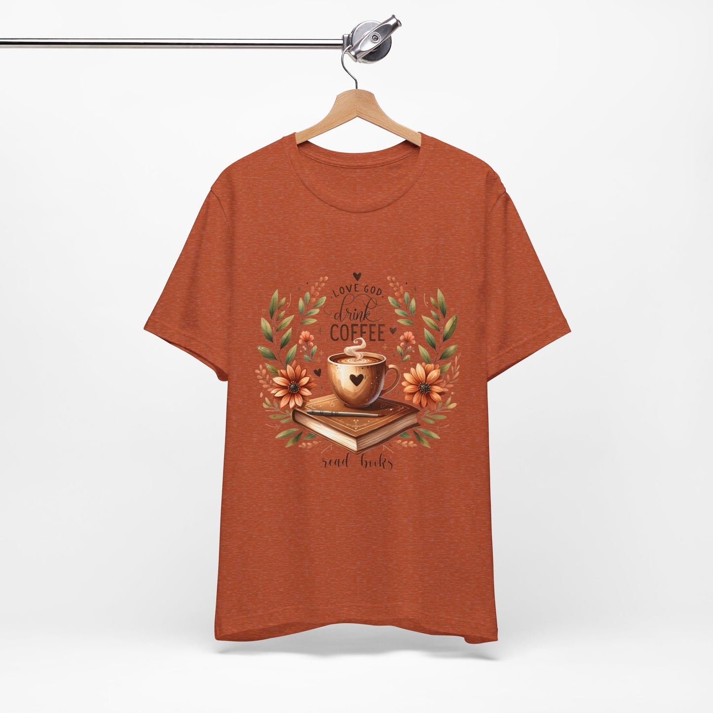 Love God, Drink Coffee, Read Books Tee | Fall Watercolor Books & Coffee Graphic Shirt