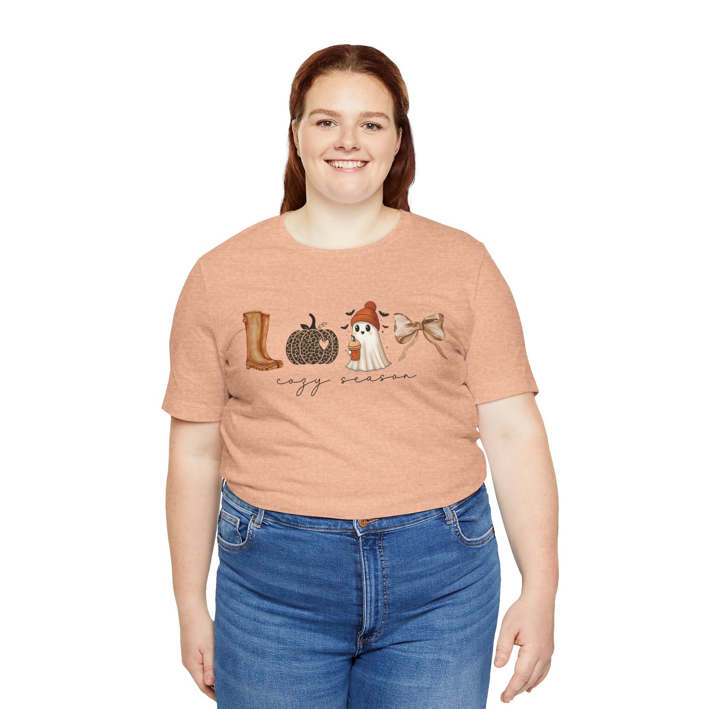 'Cozy Season' Autumn Vibes Tee, Fall Shirt, Cozy Season Top, Pumpkin, Ghost, Boots, Bow, Halloween Casual Wear