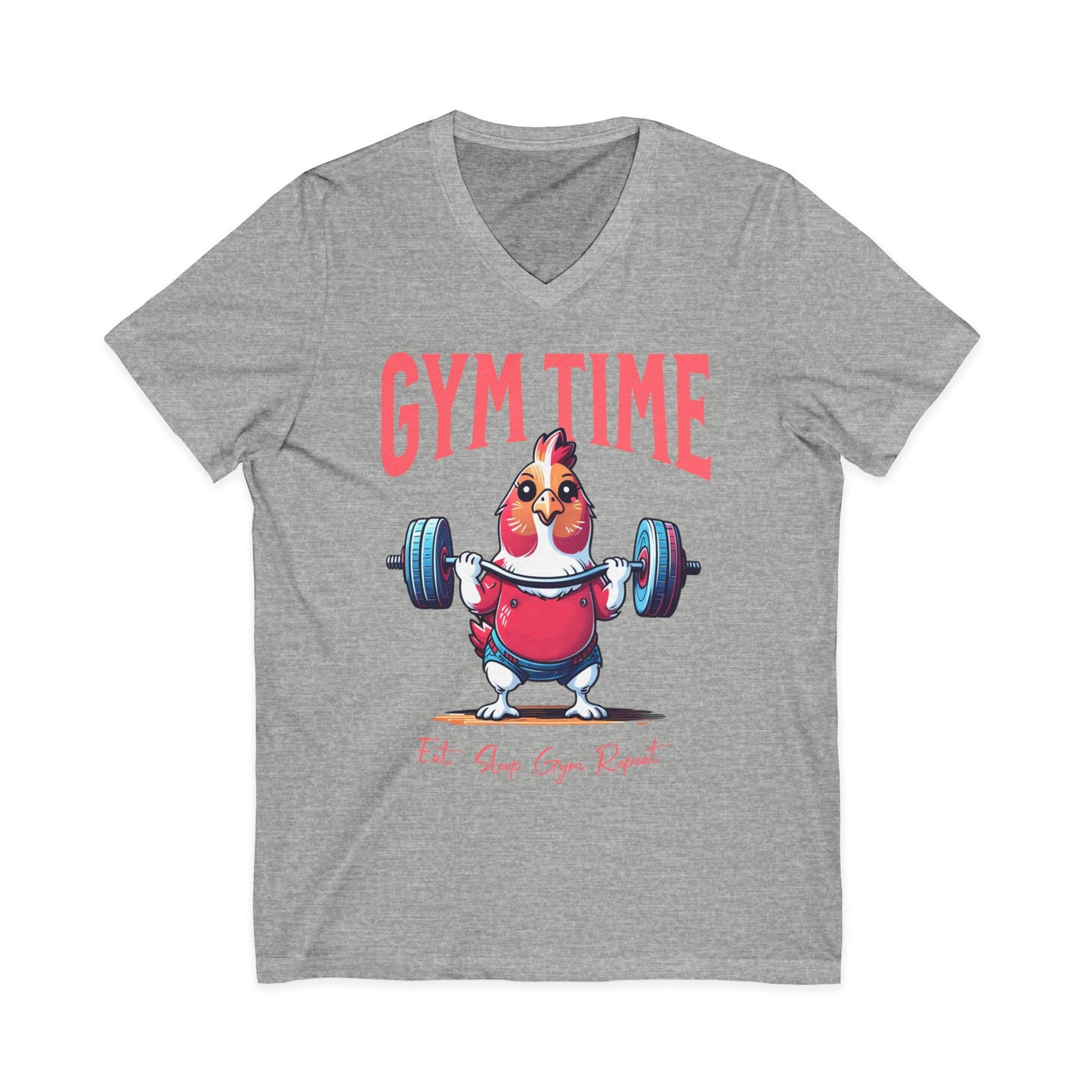 Funny Hen Gym Time V-Neck Tee, Farm Fitness Humor Graphic Shirt, Gift for Gym Lovers, Workout Humor Shirt, Chicken/Hen Lovers