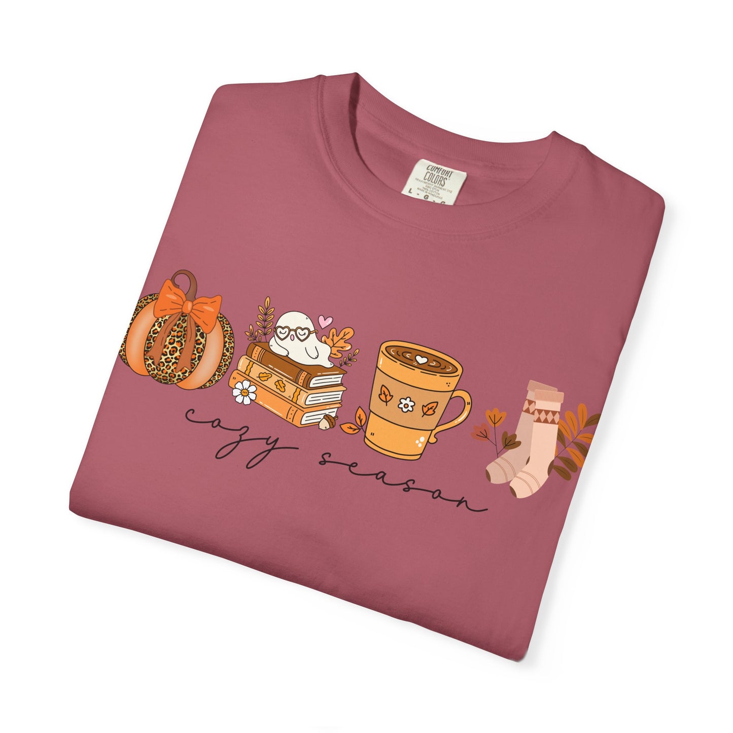 'Cozy Season' Bella + Canvas T-Shirt | Cozy Socks, Sleeping Ghost, Coquette Bow & Leopard Pumpkin Fall Graphic, Autumn Tee, Pumpkin Season Shirt, Cute Sweatshirt, Harvest Style Top, Perfect for Thanksgiving
