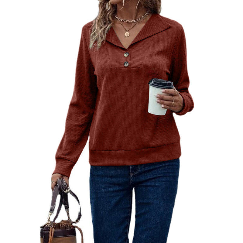 Waffle Knit V-neck Collar Sweater