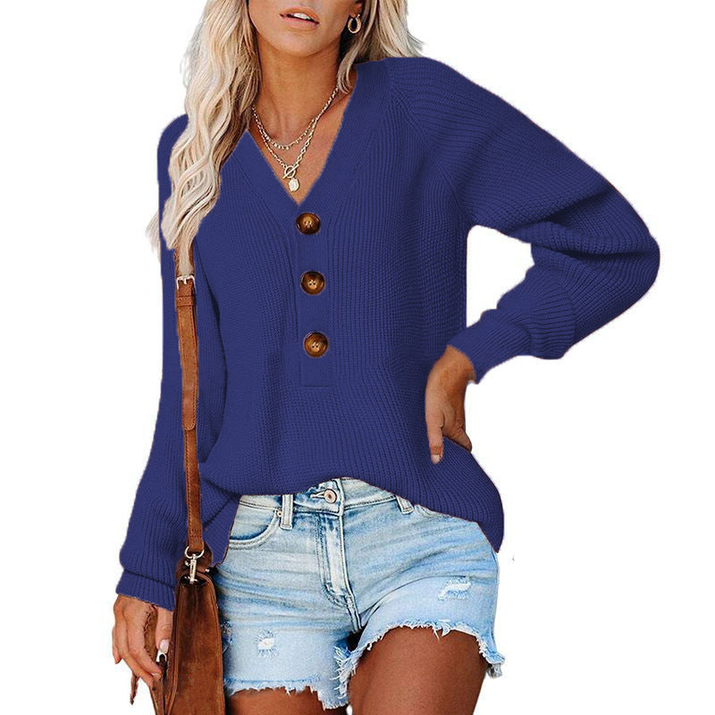 Knitted V-Neck Button Sweater