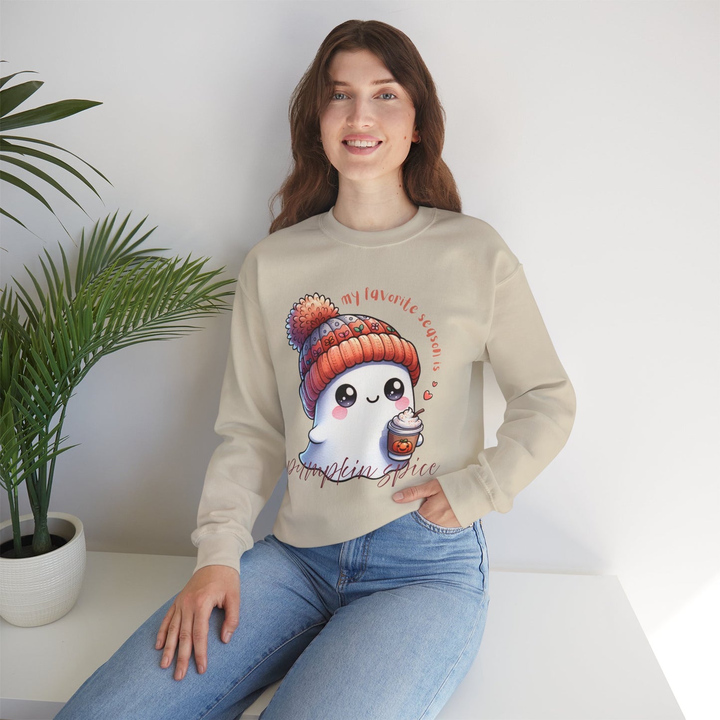 π»βπ My Favorite Season Is Pumpkin Spice β Cute Fall Ghost & Coffee Cozy Sweatshirt πβπ»