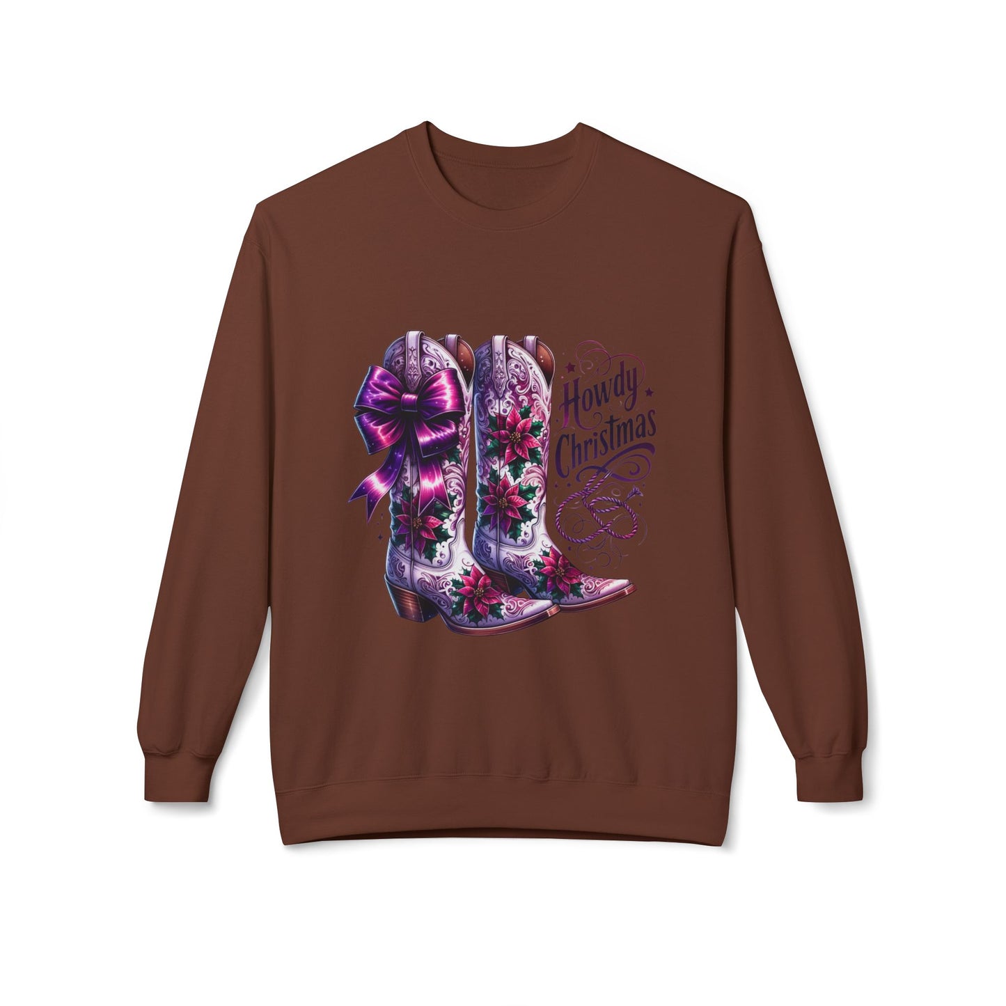 Howdy Christmas Boots Sweatshirt, Cozy Holiday Apparel, Rustic Christmas Gifts, Festive Crewneck