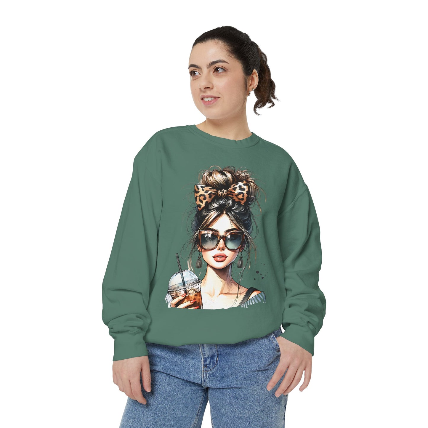 Fashionista Trendy Girl Coffee Sweatshirt for Women, Cozy Casual Wear, Gift for Fashion Lovers, Ideal for Everyday Style