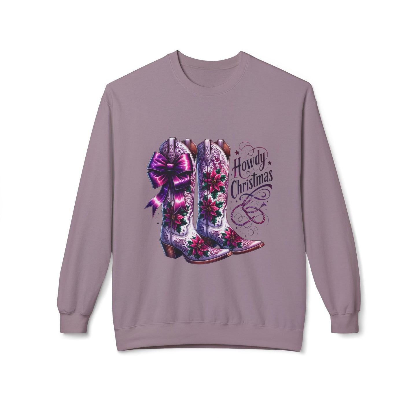 Howdy Christmas Boots Sweatshirt, Cozy Holiday Apparel, Rustic Christmas Gifts, Festive Crewneck