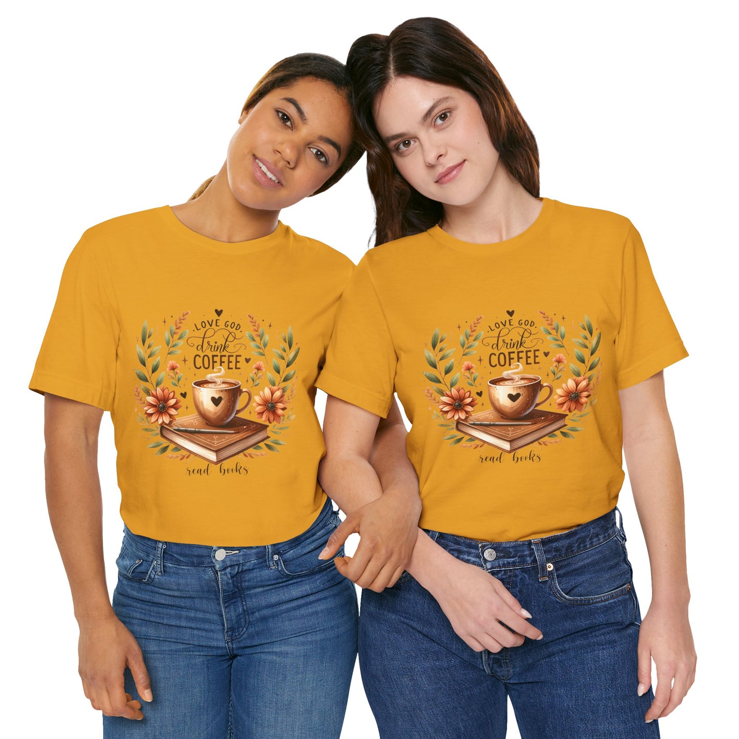 Love God, Drink Coffee, Read Books Tee | Fall Watercolor Books & Coffee Graphic Shirt