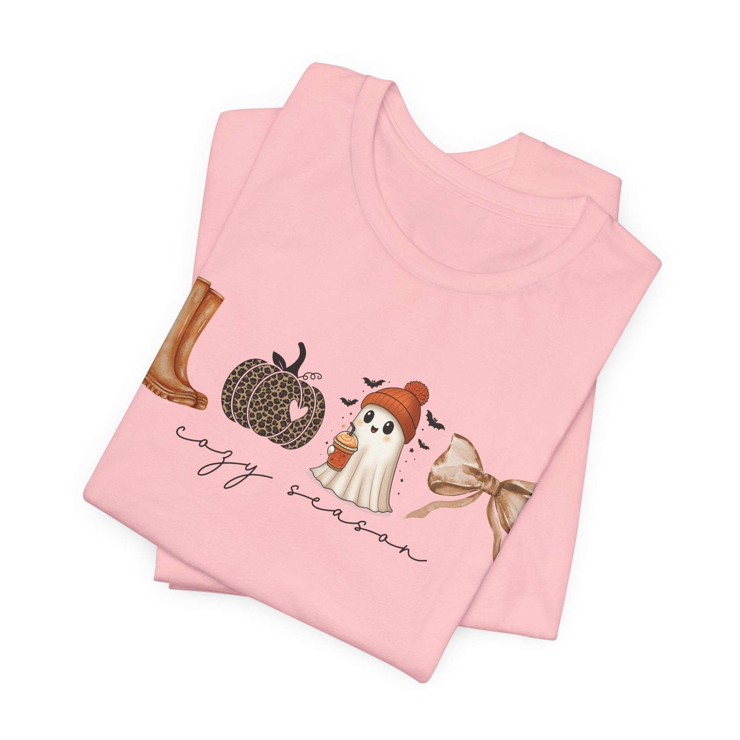 'Cozy Season' Autumn Vibes Tee, Fall Shirt, Cozy Season Top, Pumpkin, Ghost, Boots, Bow, Halloween Casual Wear