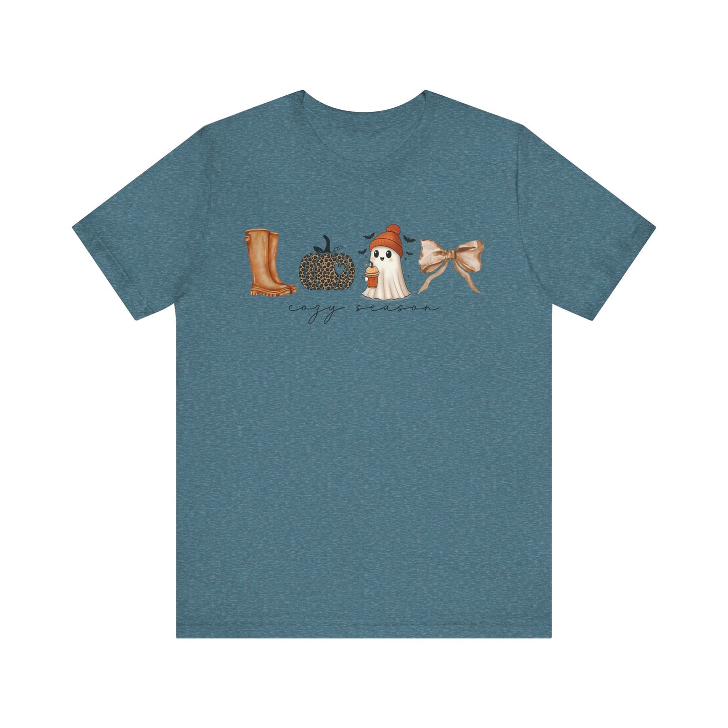 'Cozy Season' Autumn Vibes Tee, Fall Shirt, Cozy Season Top, Pumpkin, Ghost, Boots, Bow, Halloween Casual Wear