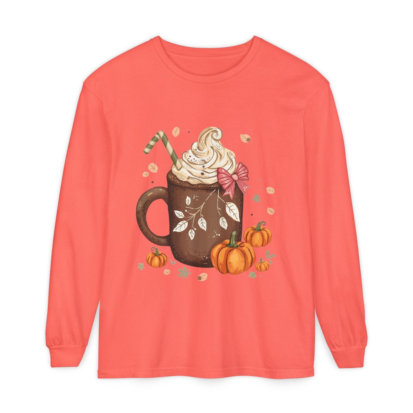 Cute Fall Pumpkin Spice Long Sleeve T-Shirt, Pumpkin Coffee Tee, Autumn Fashion, Cozy Gift for her, Thanksgiving Shirt