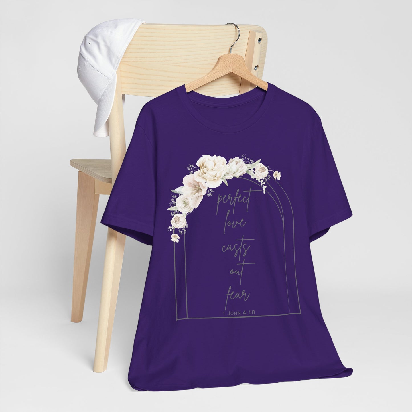Floral Inspirational T-Shirt, Perfect Love Casts Out Fear Tee, Faith-Based Apparel, Spring Fashion, Religious Top