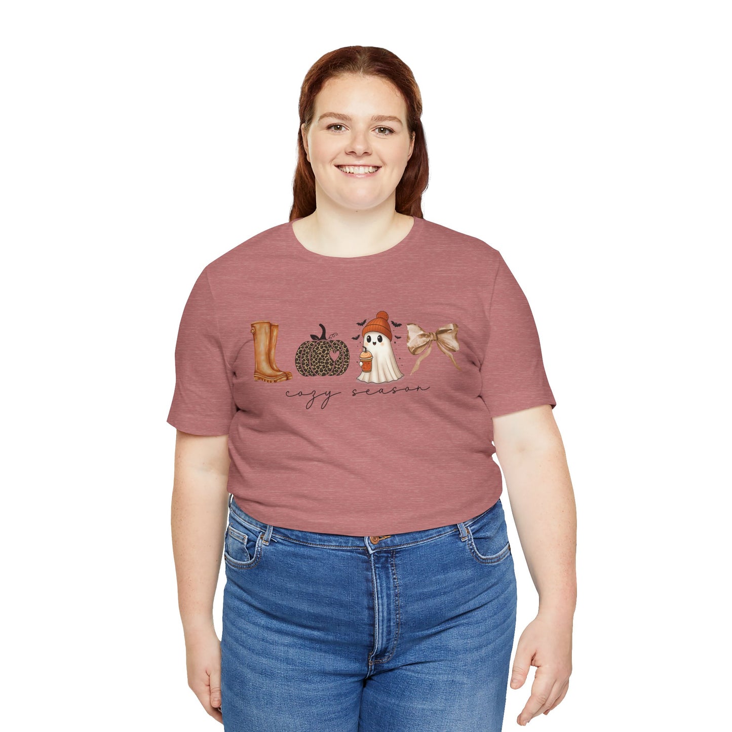 'Cozy Season' Autumn Vibes Tee, Fall Shirt, Cozy Season Top, Pumpkin, Ghost, Boots, Bow, Halloween Casual Wear