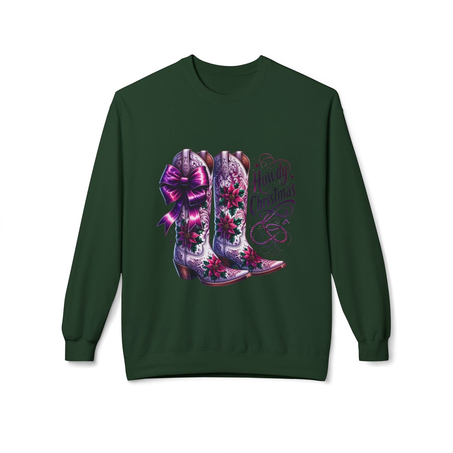 Howdy Christmas Boots Sweatshirt, Cozy Holiday Apparel, Rustic Christmas Gifts, Festive Crewneck