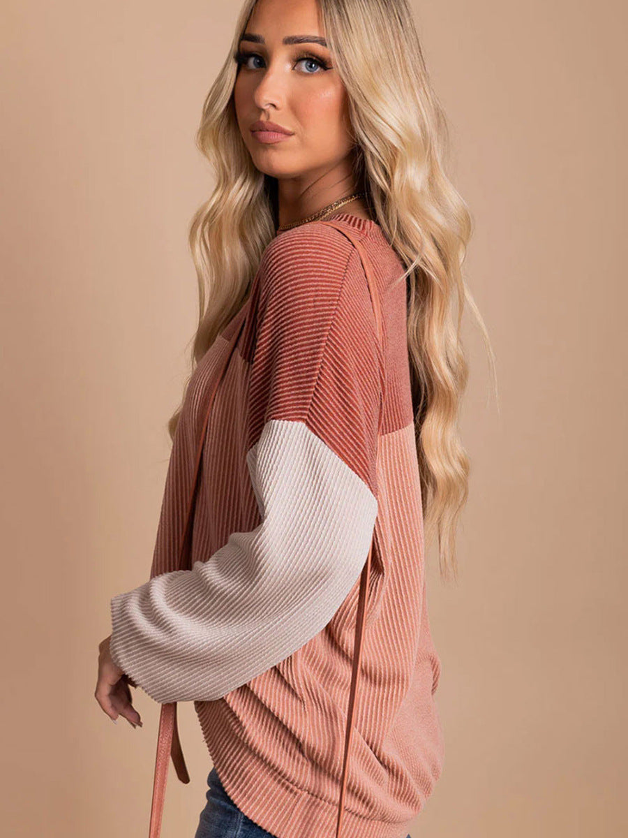 Color Block Casual Knit Loose Top