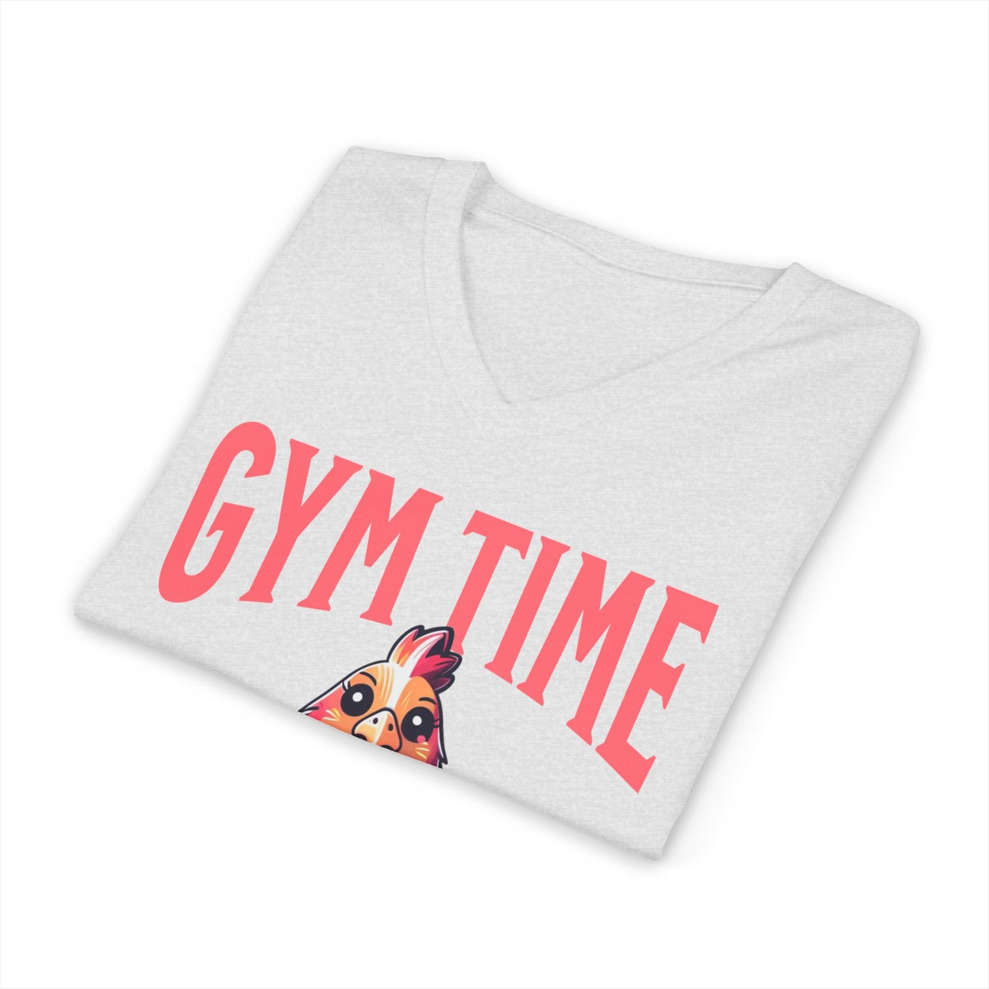 Funny Hen Gym Time V-Neck Tee, Farm Fitness Humor Graphic Shirt, Gift for Gym Lovers, Workout Humor Shirt, Chicken/Hen Lovers