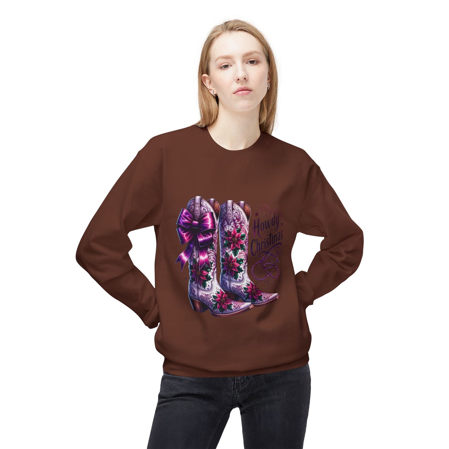 Howdy Christmas Boots Sweatshirt, Cozy Holiday Apparel, Rustic Christmas Gifts, Festive Crewneck