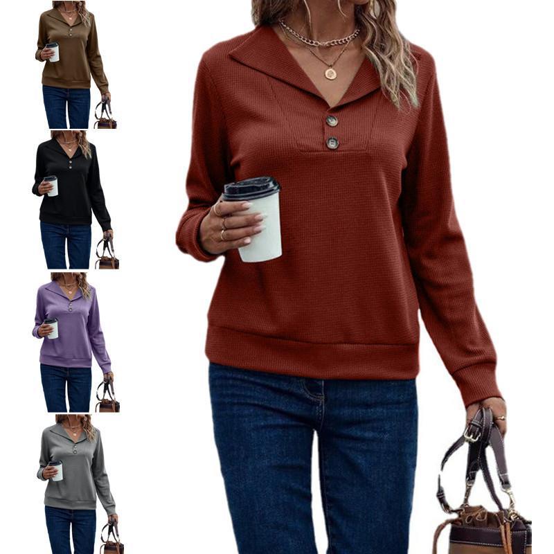 Waffle Knit V-neck Collar Sweater