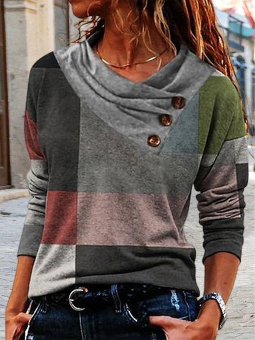 Button Cowl-Neck Pullover