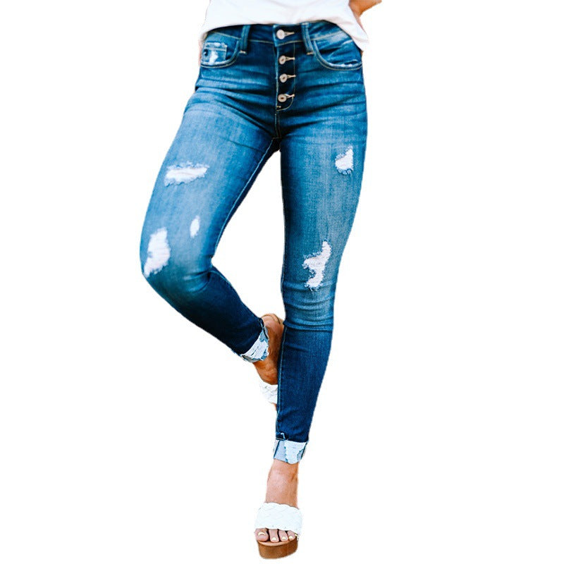 Mid-rise Button-fly Distressed Skinny Jeans