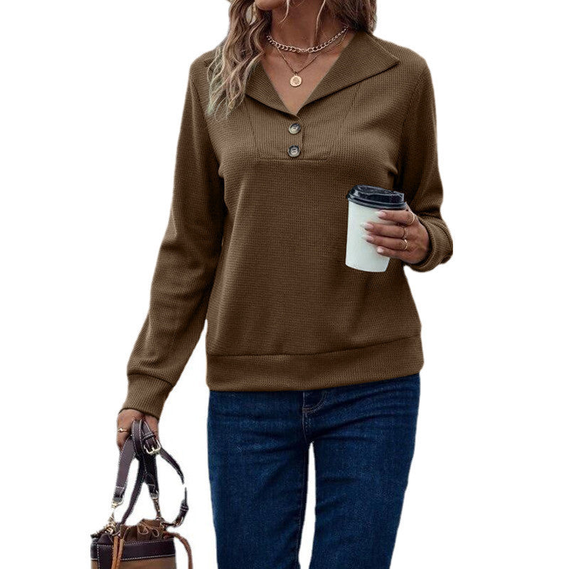 Waffle Knit V-neck Collar Sweater