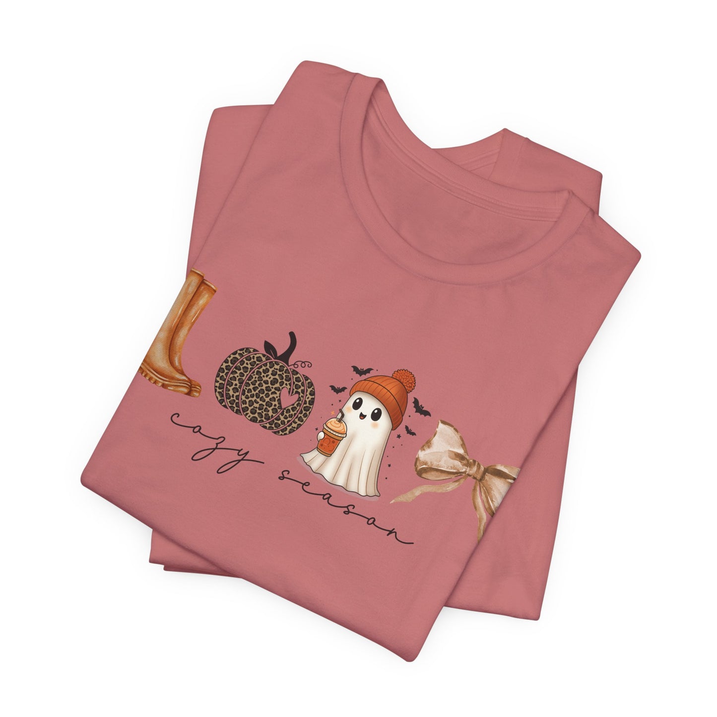 'Cozy Season' Autumn Vibes Tee, Fall Shirt, Cozy Season Top, Pumpkin, Ghost, Boots, Bow, Halloween Casual Wear