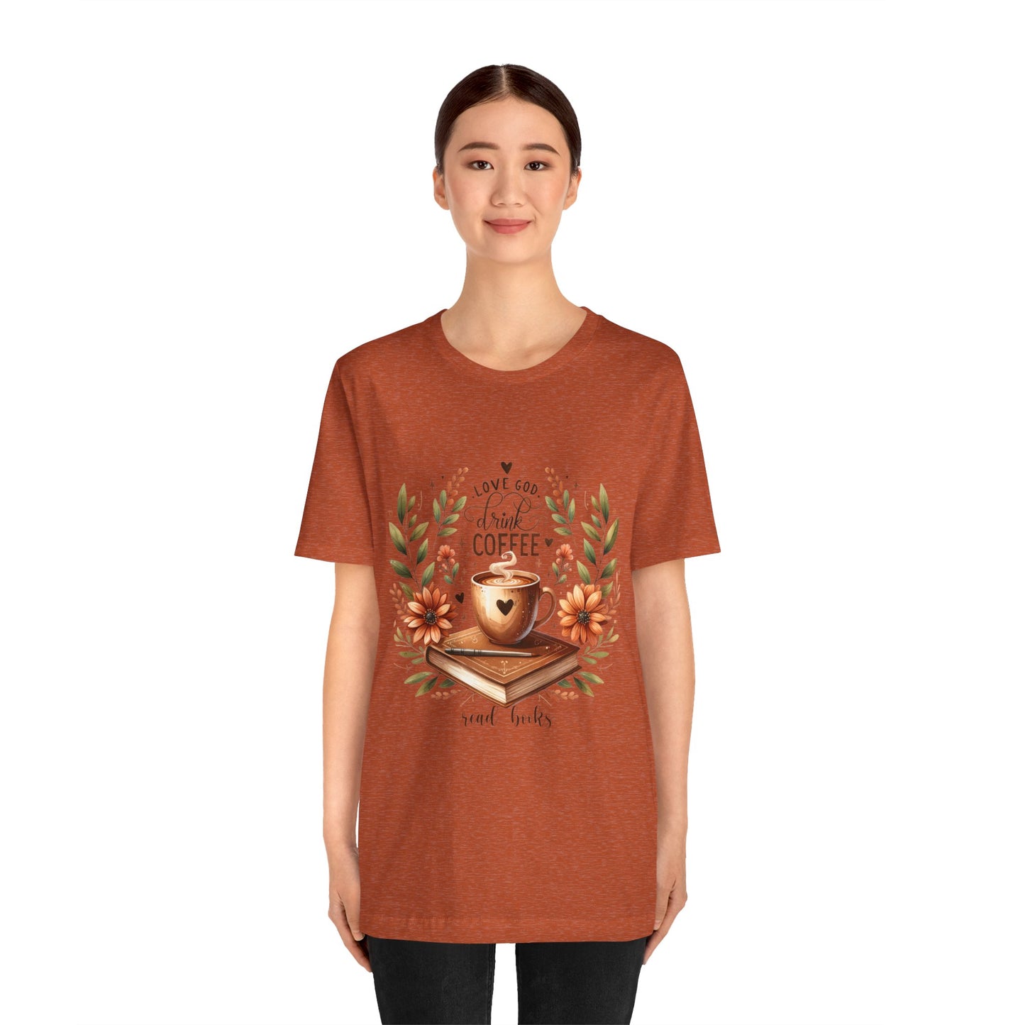 Love God, Drink Coffee, Read Books Tee | Fall Watercolor Books & Coffee Graphic Shirt